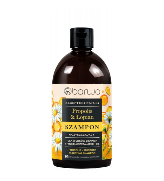 BARWA Receptury Natury Szampon oczyszczający do włosów cienkich i przetłuszczających się - Propolis & Łopian 380ml
