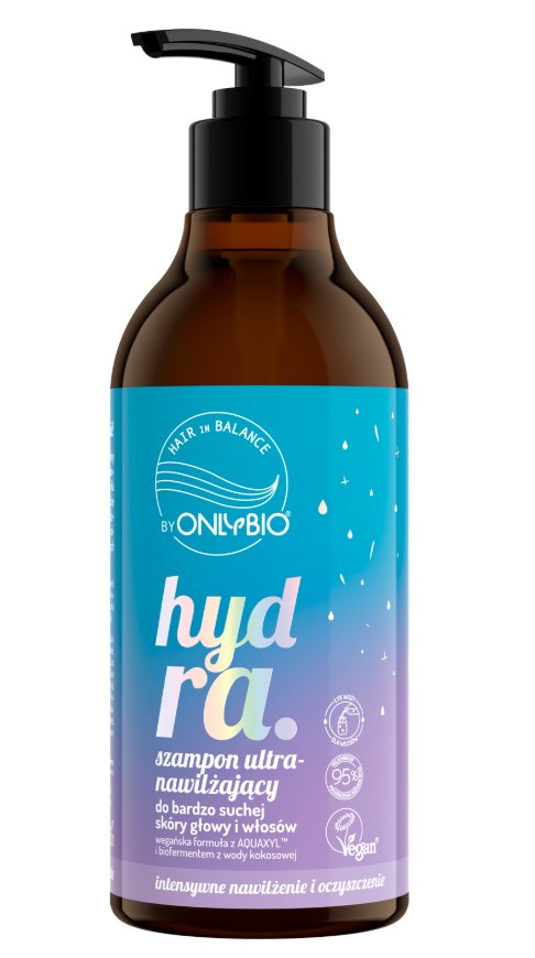ONLYBIO  Hair in Balance, HYDRA, Szampon ultranawilżający do bardzo suchej skóry głowy i włosów, 400ml