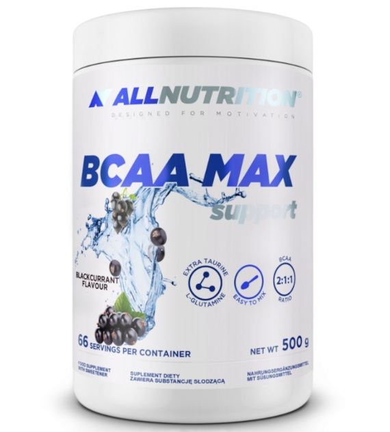 ALLNUTRITION BCAA MAX SUPPORT 500G AMINOKWASY REGENERACJA MIĘŚNIE TAURYNA CZARNA PORZECZKA
