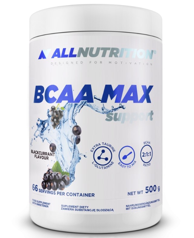ALLNUTRITION BCAA MAX SUPPORT 500G AMINOKWASY REGENERACJA MIĘŚNIE TAURYNA CZARNA PORZECZKA