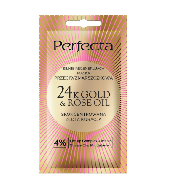 Perfecta 24K Gold&Rose Oil maska do twarzy silnie regenerująca przeciwzmarszczkowa 8ml