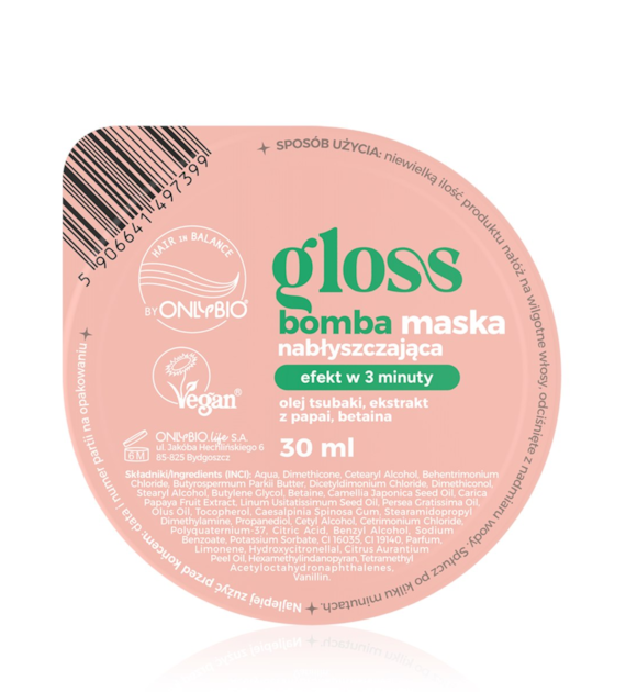 Hair in Balance by ONLYBIO Gloss Shot Skoncentrowana maska nabłyszczająca 30 ml
