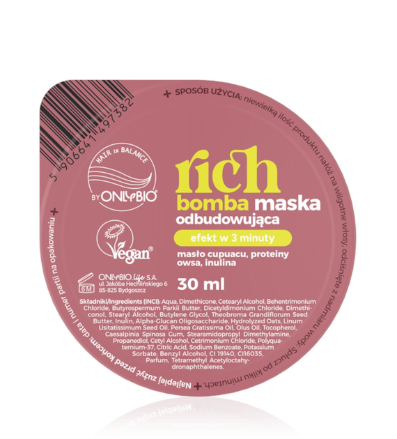 Hair in Balance by ONLYBIO Rich Shot Skoncentrowana maska odbudowująca 30 ml